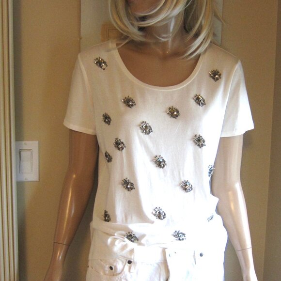 WEEKEND MAXMARA WHITE JERSEY COTTON GEM CABINA TEE SHIRT XL - Picture 9 of 10